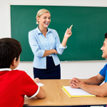 **

"A friendly teacher interacting with students in a bright and cheerful classroom, fully clothed, appropriate attire, safe for work. The scene includes collaborative group work and engaging discussions. Perfect anatomy, correct proportions, natural pose, well-formed hands, proper finger count, natural body proportions, high quality, professional."

**
