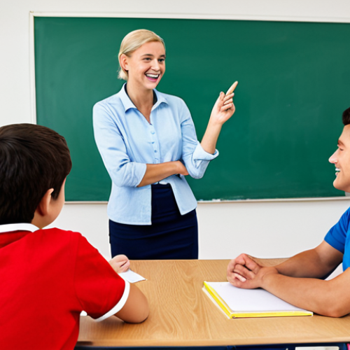Home 8 **
"A friendly teacher interacting with students in a bright and cheerful classroom, fully clothed, appropriate attire, safe for work. The scene includes collaborative group work and engaging discussions. Perfect anatomy, correct proportions, natural pose, well-formed hands, proper finger count, natural body proportions, high quality, professional."
**