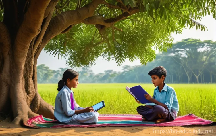 학습권과 교육 기회 균등 - **Prompt:** "A vibrant illustration of digital learning bridging the urban-rural divide in Banglades...