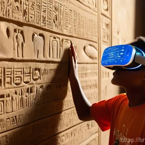 AR VR 기반 교육 - **Prompt:** "A diverse group of middle school students, dressed in clean, casual school attire, are ...