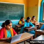 Home 21 사교육 시장 분석 - A vibrant classroom scene in a rural Bengali village showing diverse students attentively participat...