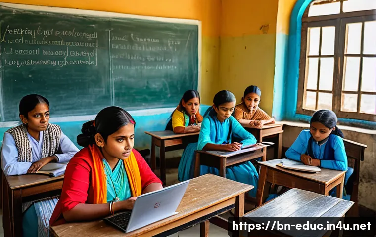 사교육 시장 분석 - A vibrant classroom scene in a rural Bengali village showing diverse students attentively participat...